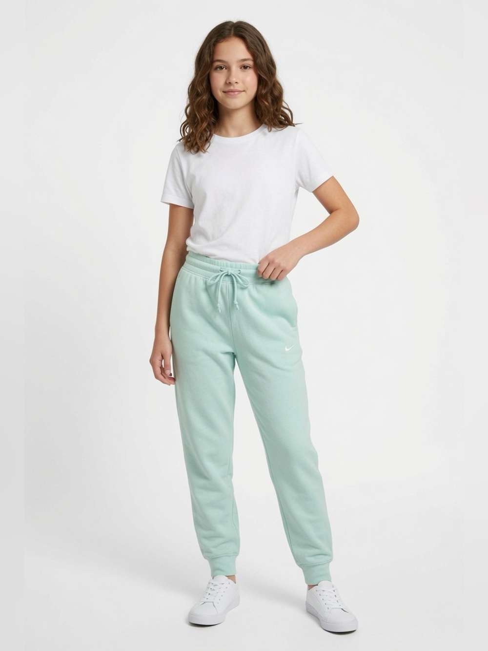 Nike Older Kids/Juniors Mint Green Joggers White Nike Swoosh & Pockets | Size XS